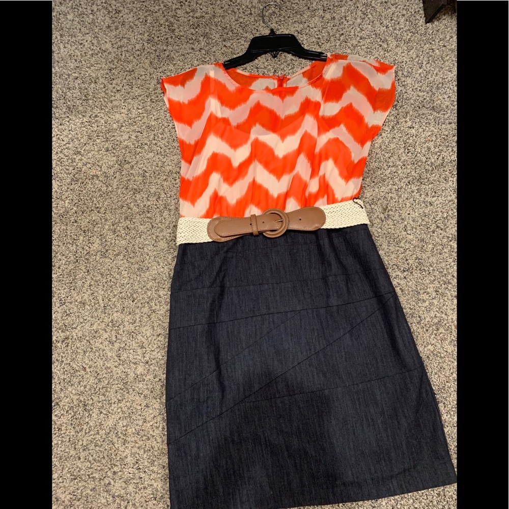 Size 8  denim bottom dress with belt